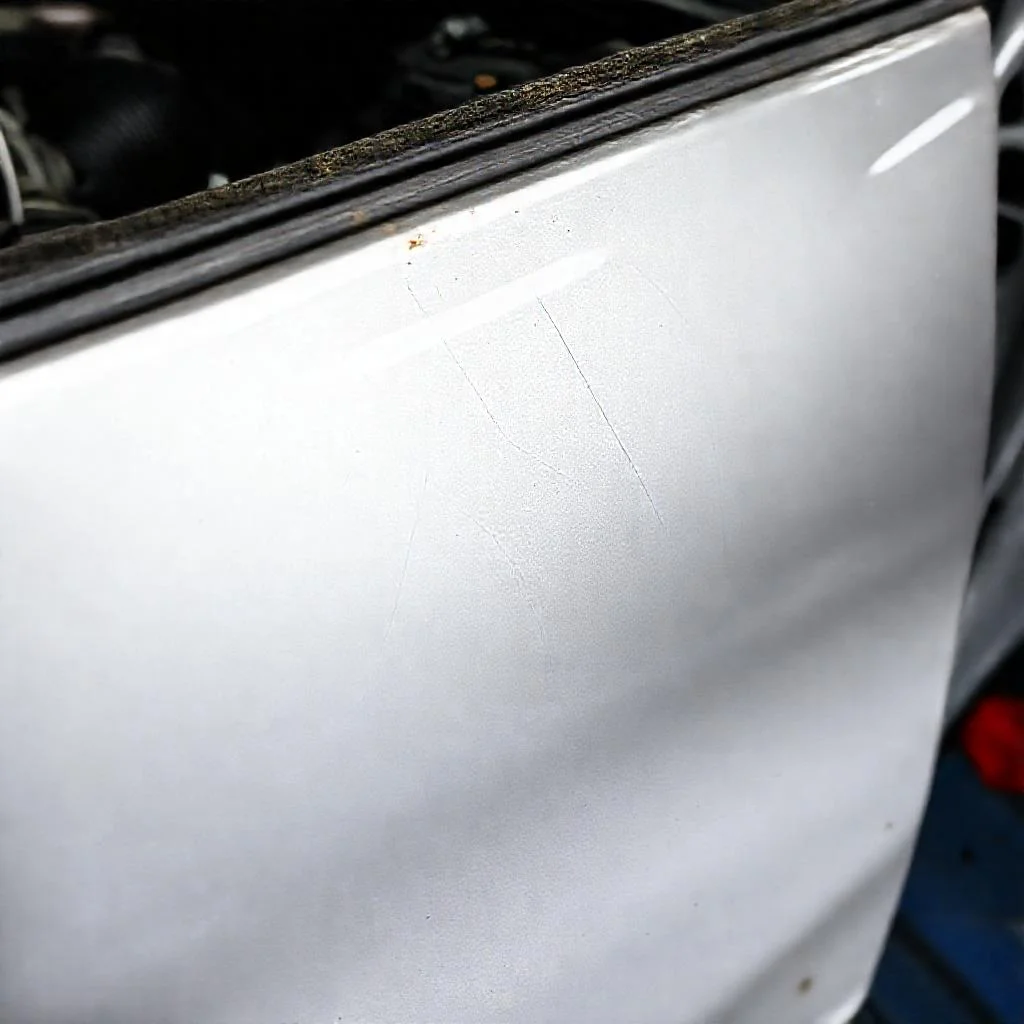 Детальное фото: Просадка риски от абразива P120 под лаком на двери Toyota Camry V50