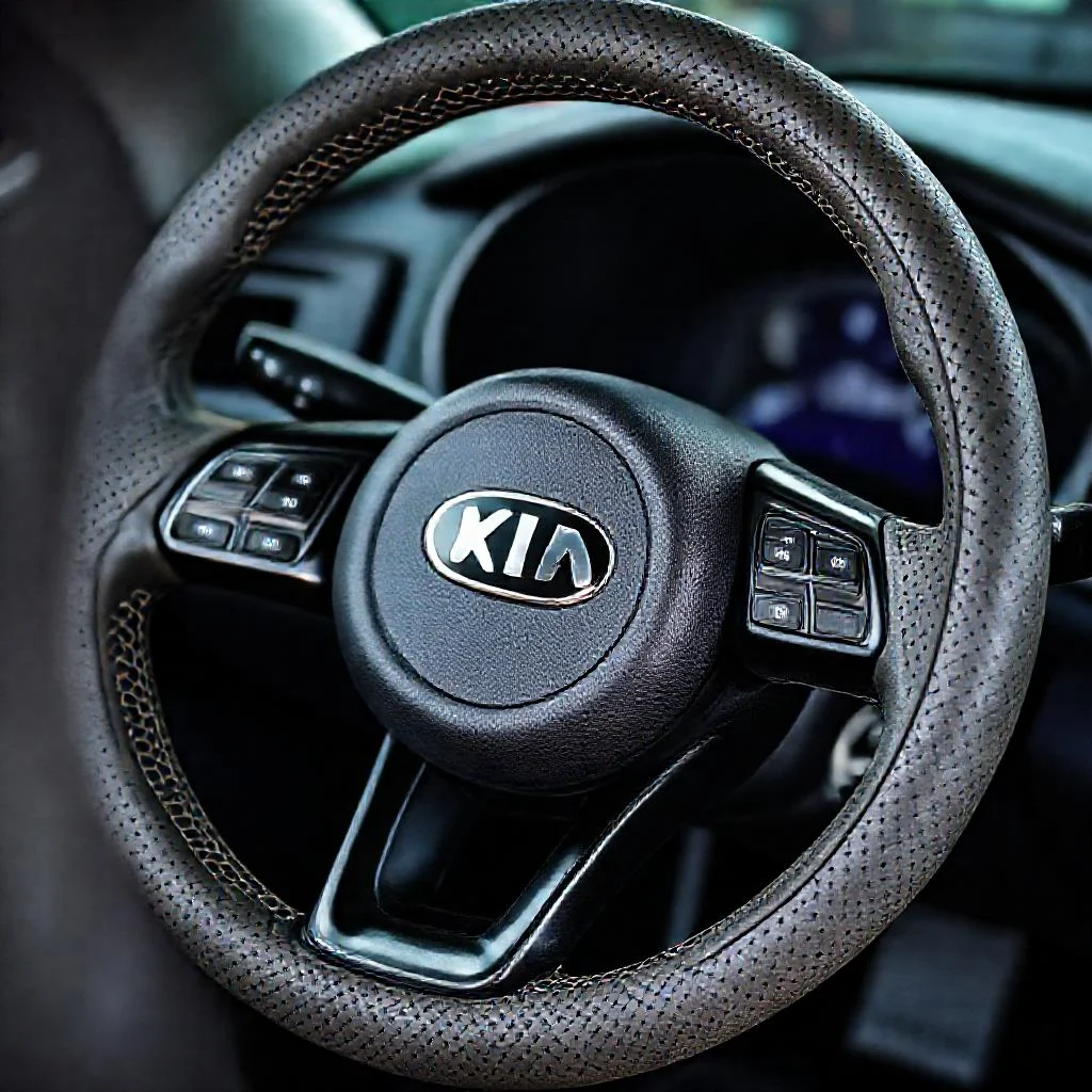 Иллюстрация к статье: Складки при перетяжке руля Kia Ceed экокожей: неправильная выкройка оплетки
