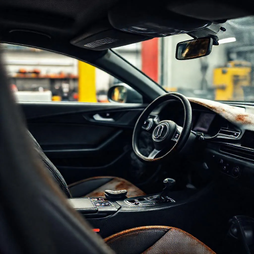 Детальное фото: Прожог алькантары при курении в салоне Audi A4: почему нельзя зашить ткань