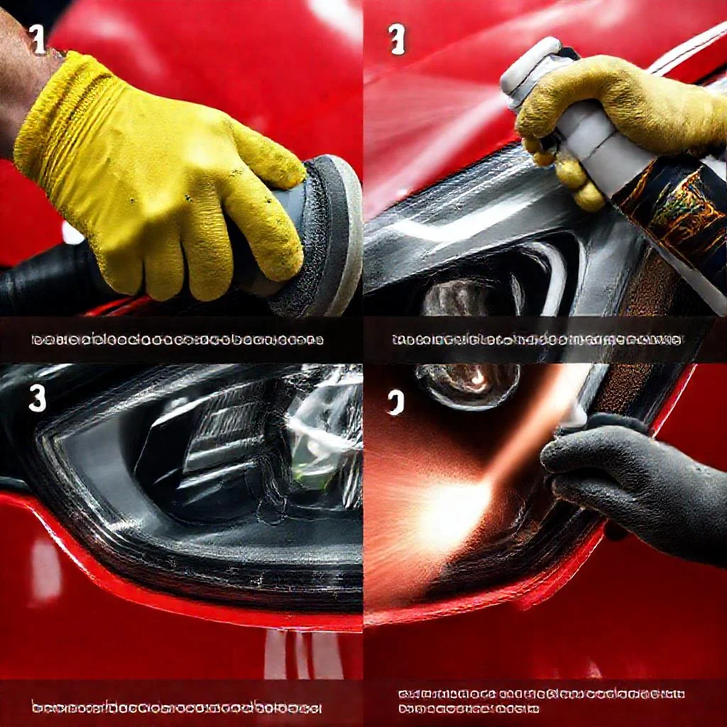 Детальное фото: Как отполировать пластиковые фары Kia Rio 3 машинкой и нанести лак