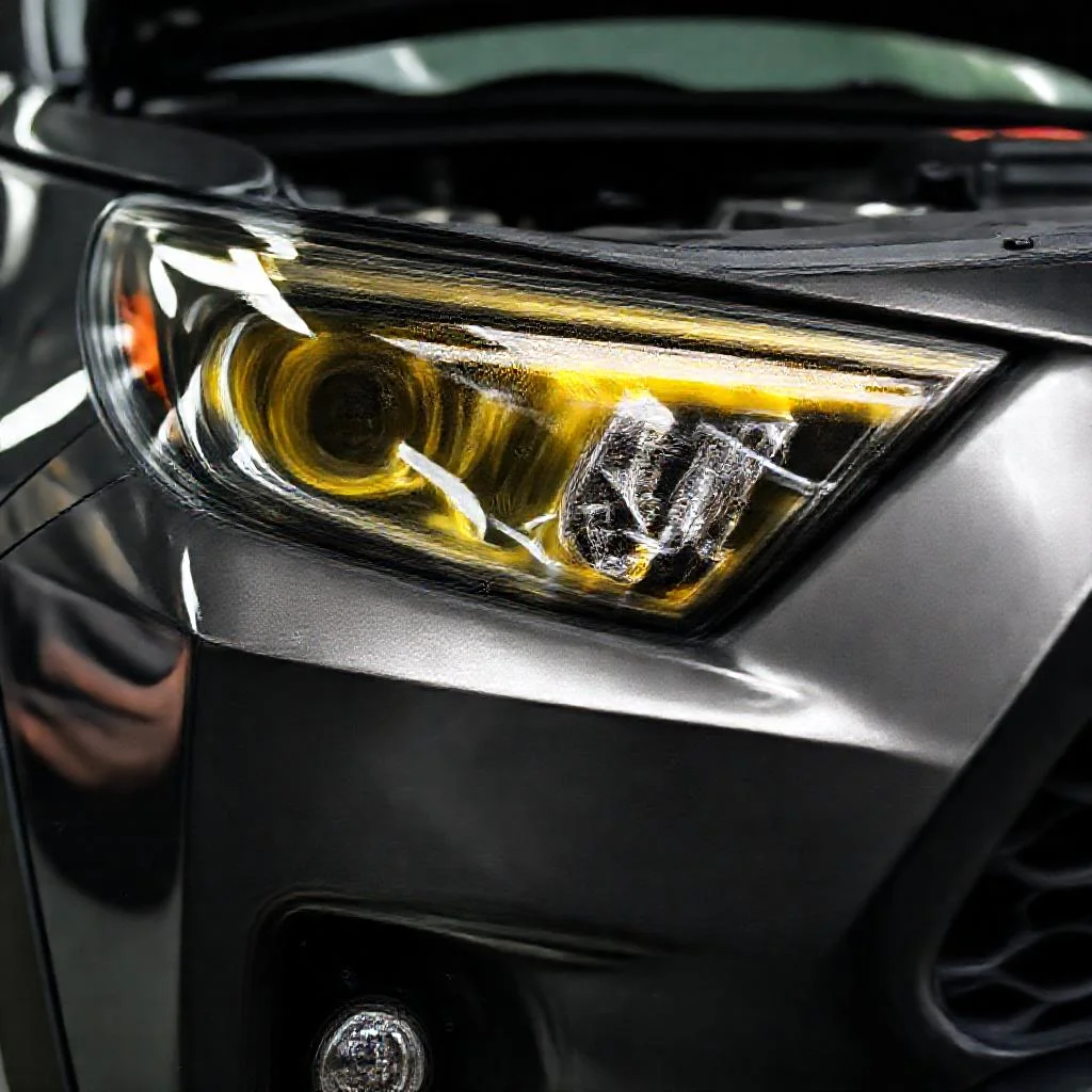 Детальное фото: Желтеют стекла фар на Toyota RAV4: разрушение заводского лака от УФ-лучей